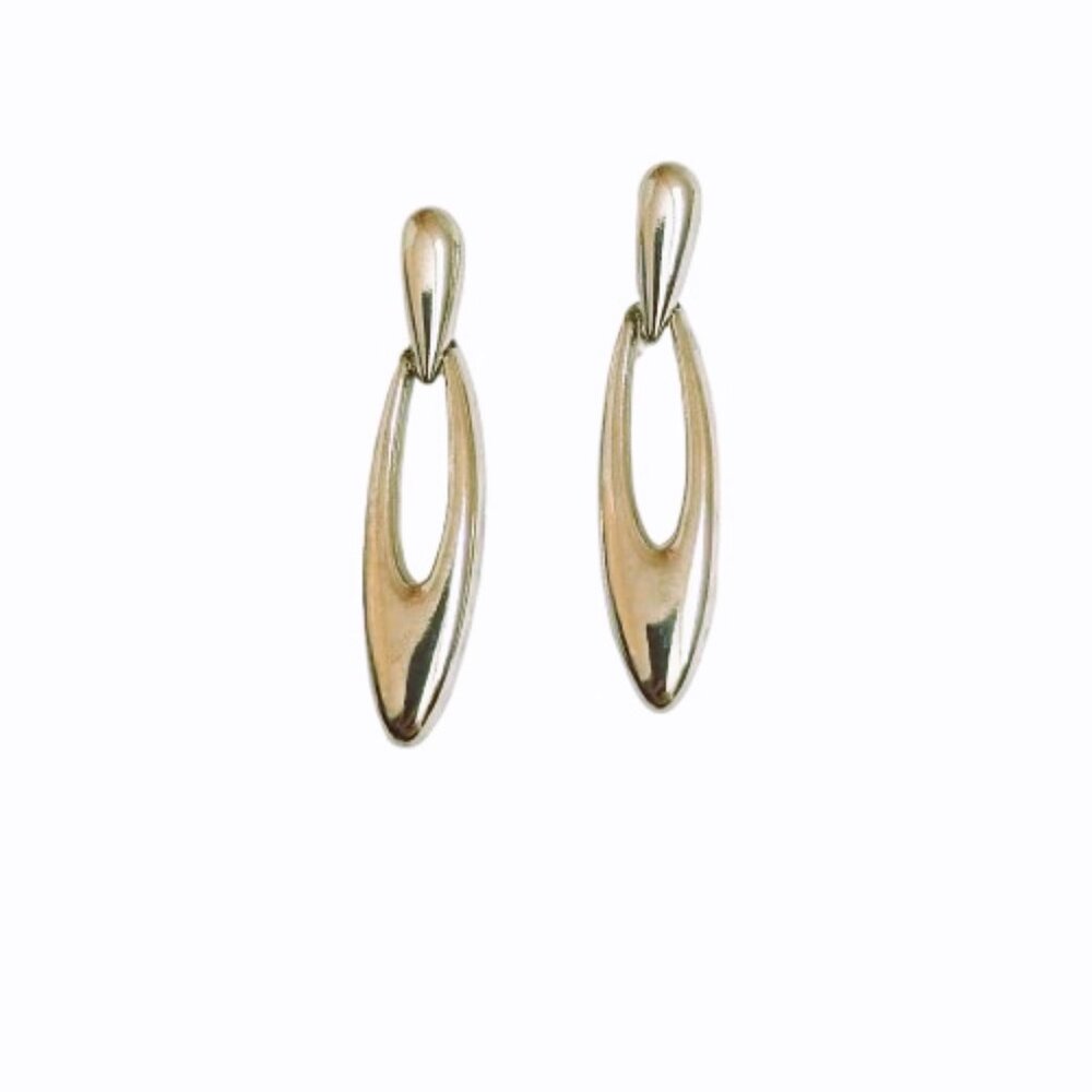 Oval Door Knocker Dangles Earrings Silver Open Drop Elongated Post Jewelry